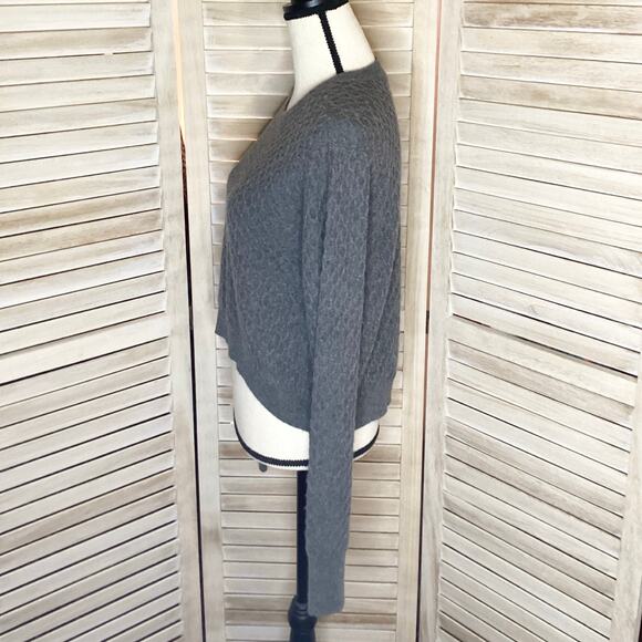 Wilt Y2K Charcoal Gray 100% Cashmere Diamond Cable Cropped Sweater L - Picture 2 of 10
